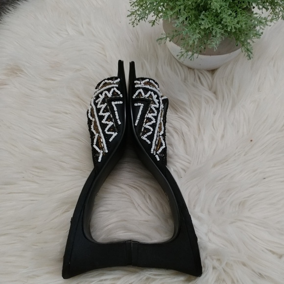 Vintage Beaded Heeled square toe Sandal Slide Heel Size 9 - Picture 3 of 6